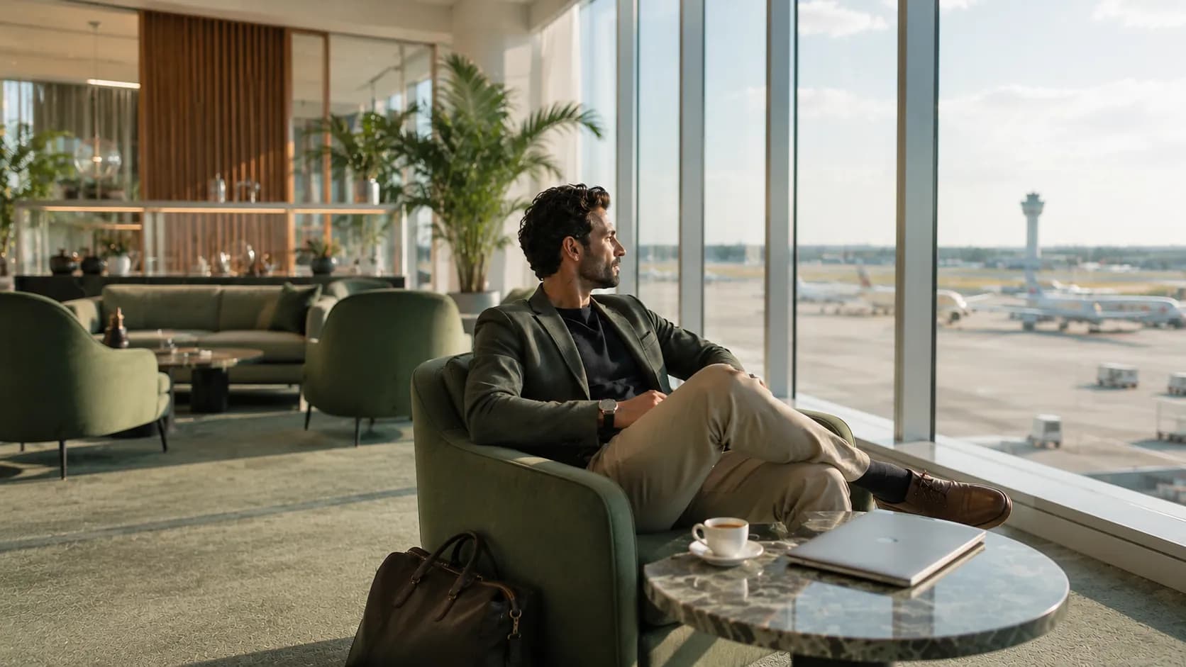 Clientes IKKB Black relaxando em uma sala VIP de aeroporto