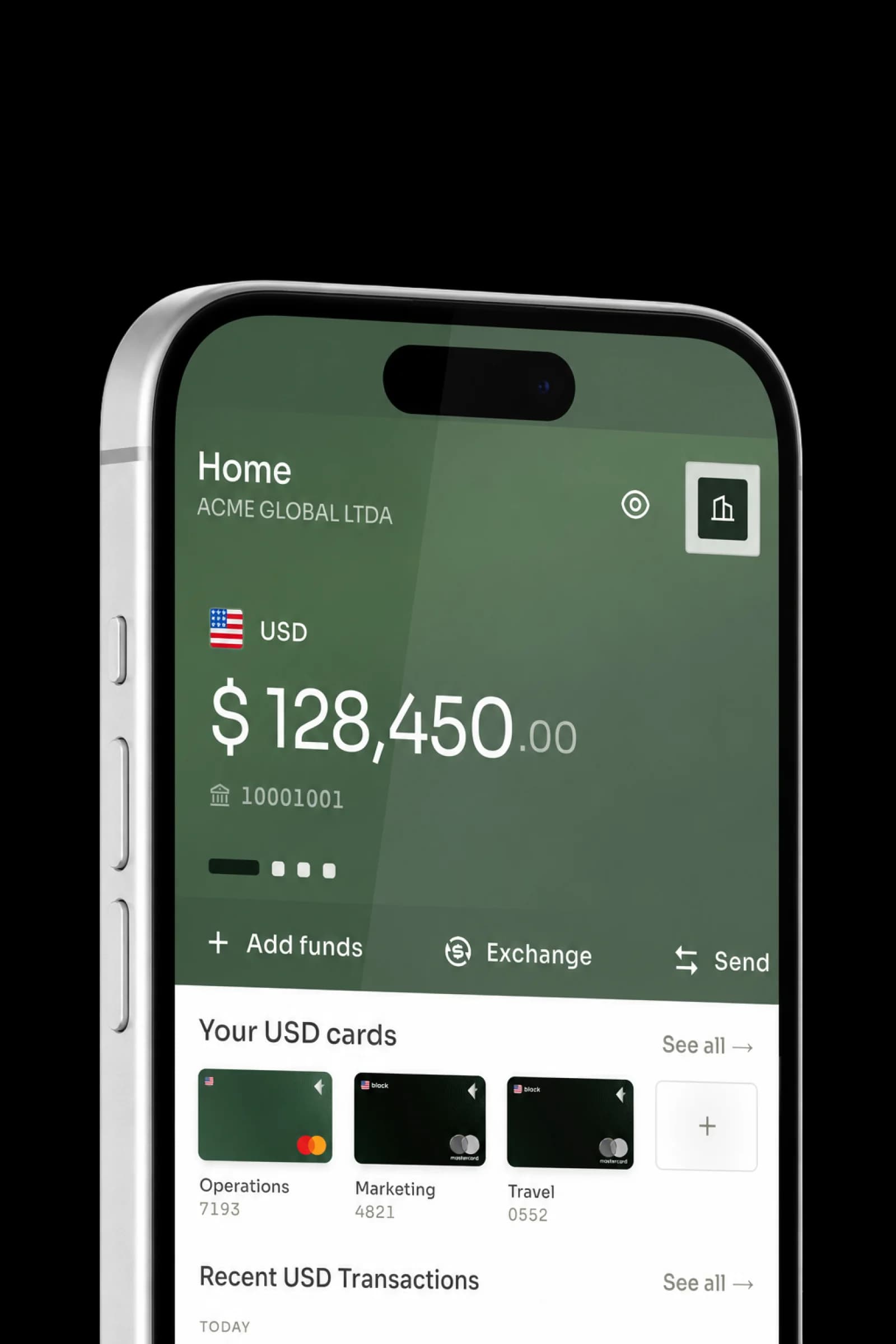 O app da IKKB aberto no celular, mostrando saldos multi-moeda